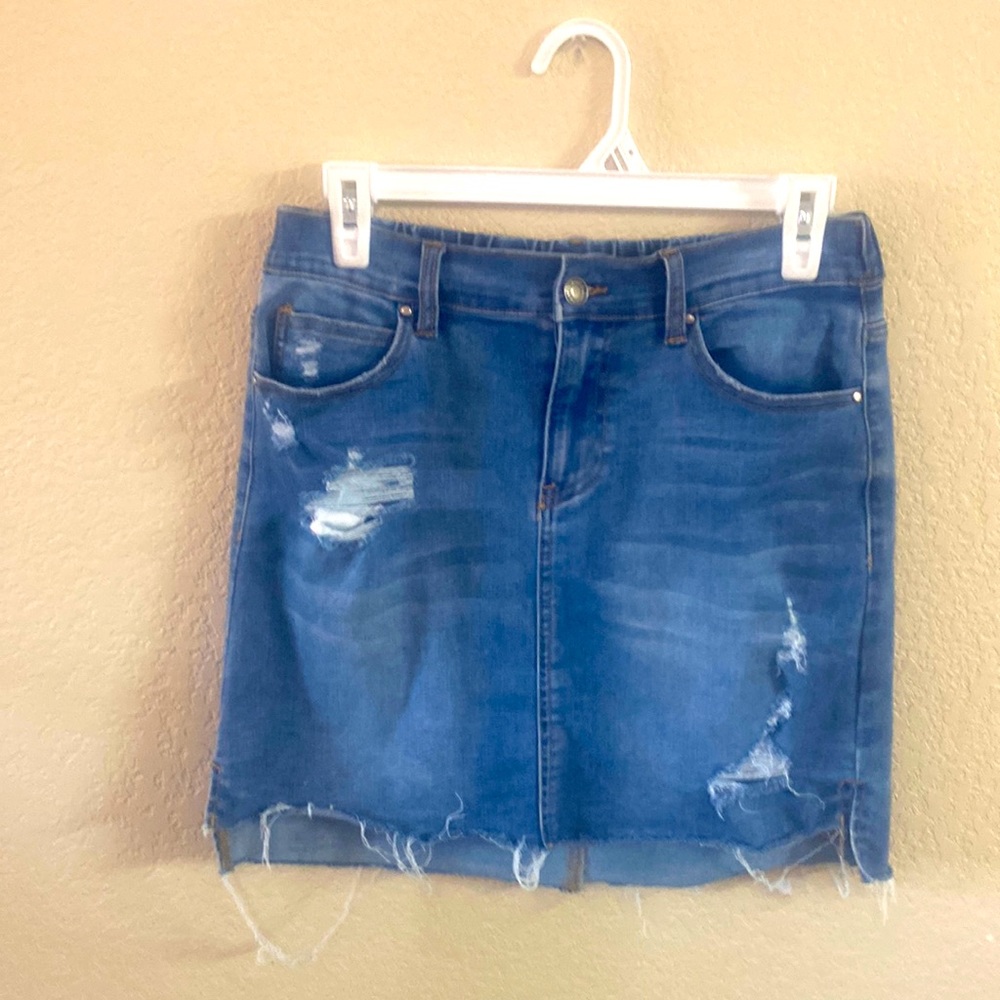 Distressed jean skirt